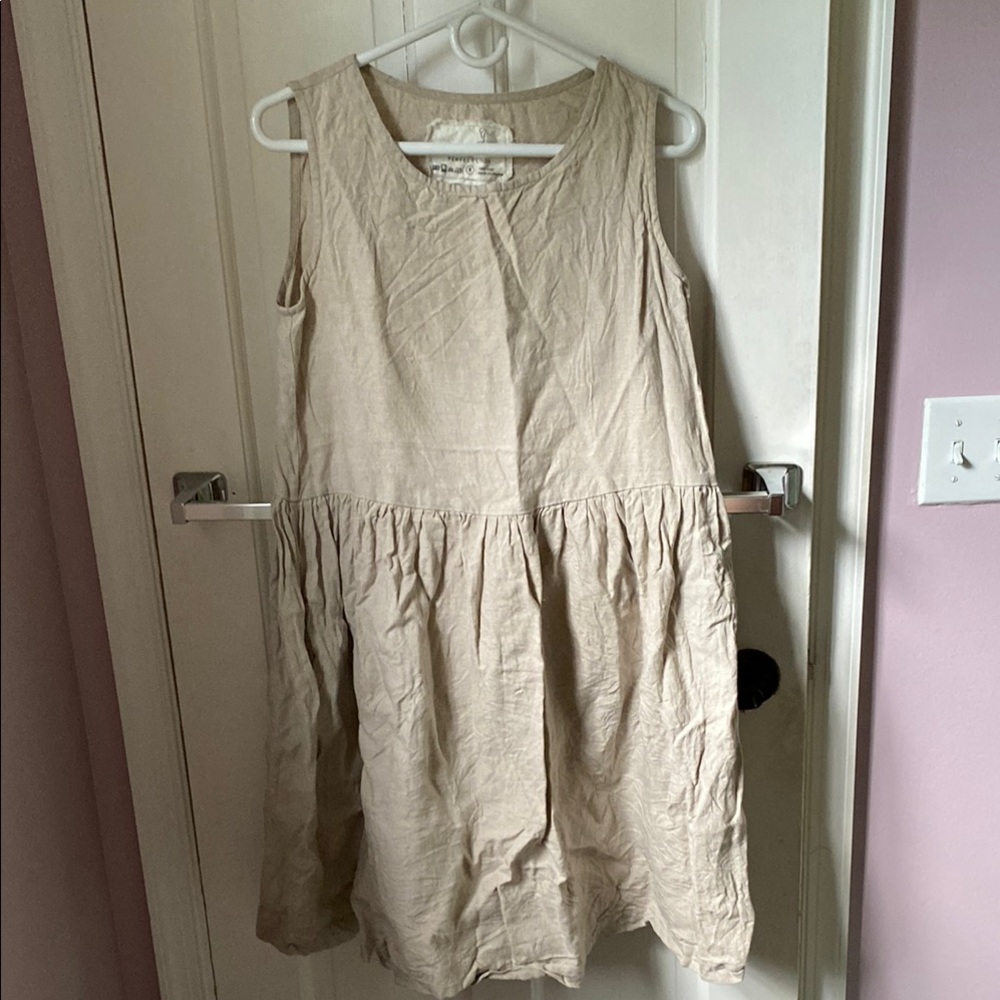 Natural Smock Scoop Neck Linen Sundress